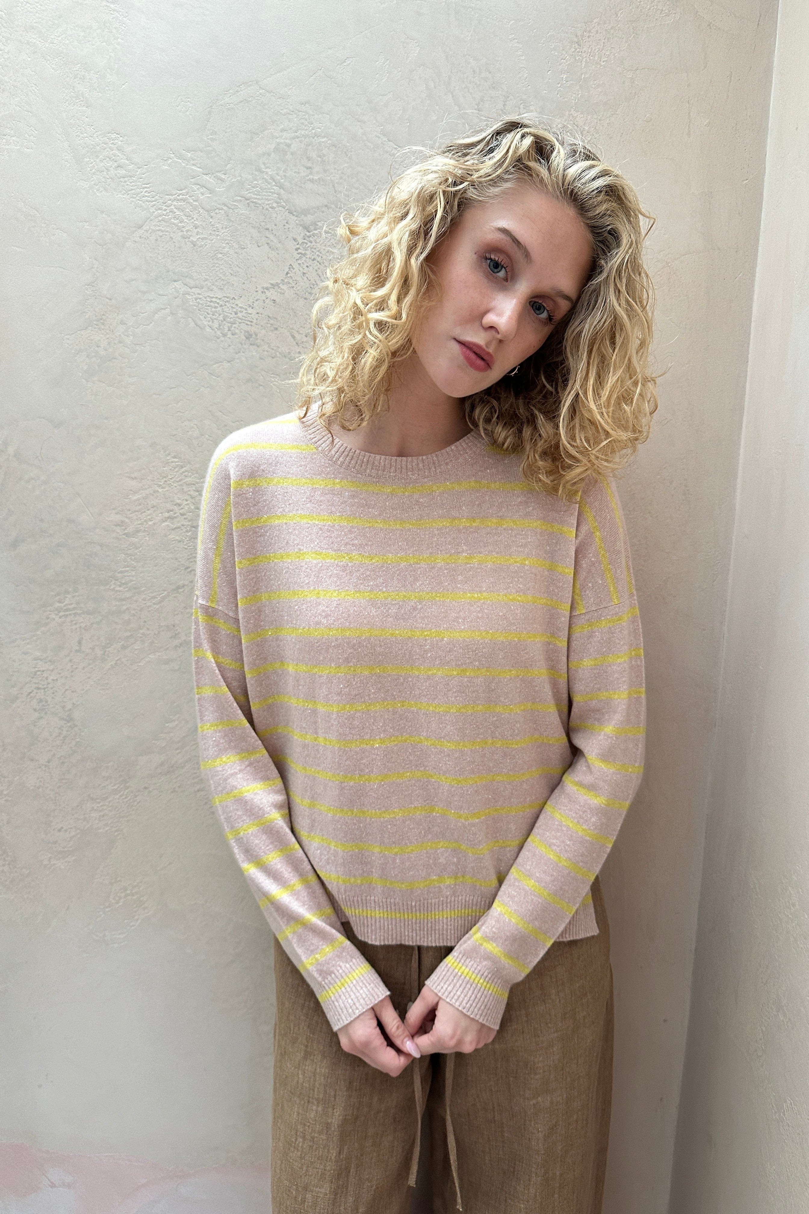 zeek pink yellow stripe sweater