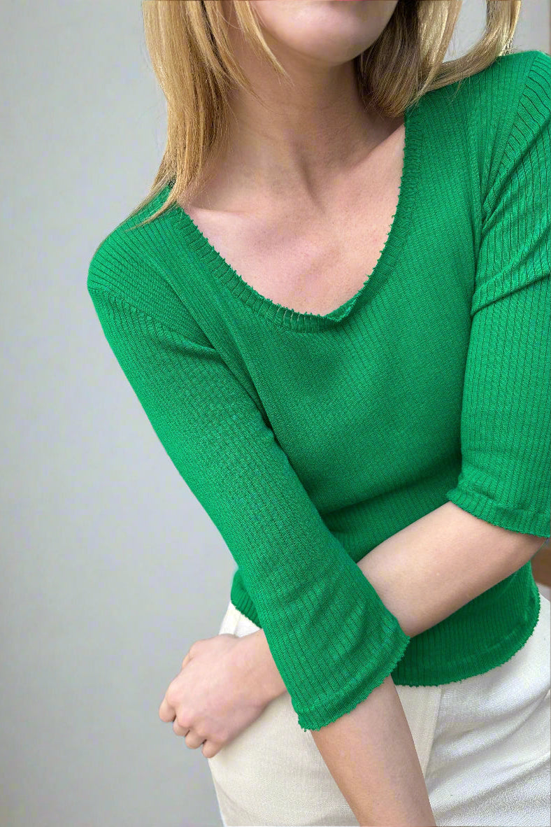 green rib round neck t shirt