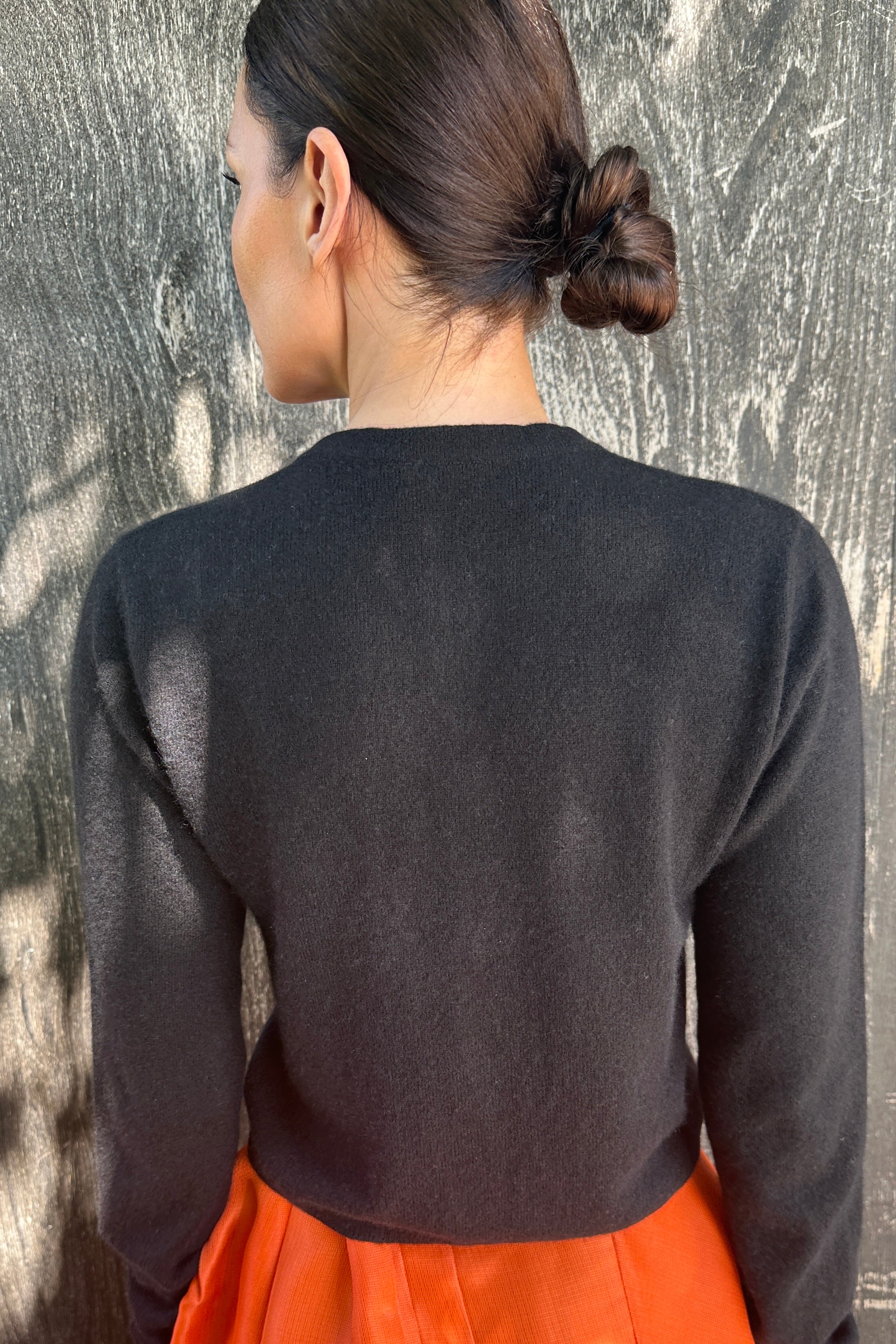 rox cashmere cardigan round neck black back view