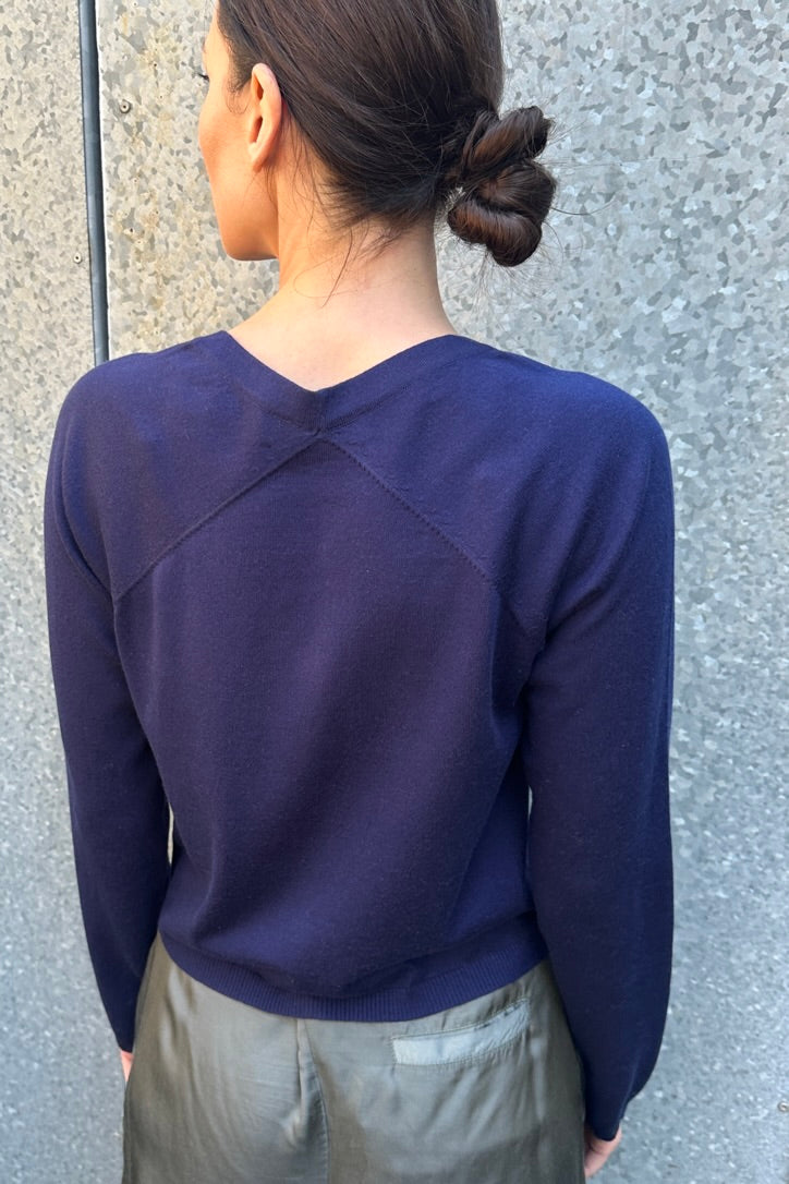 zelia v neck cotton silk cardi back view