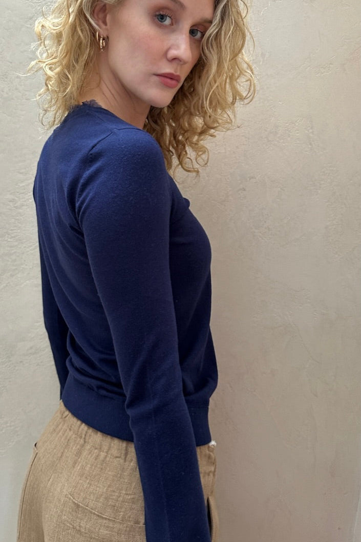 Colly u neck round neck sweater chiffon trim side view 2