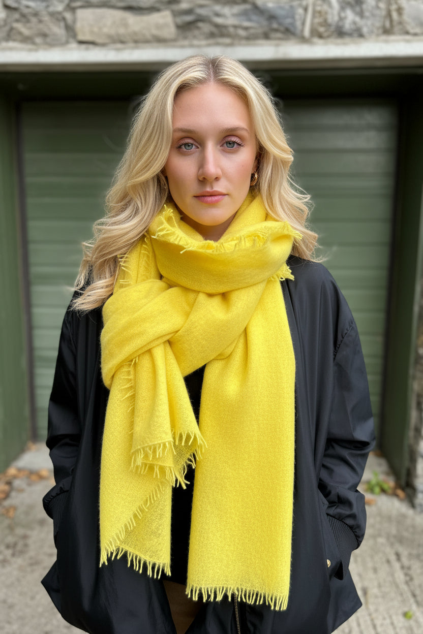 EIGHTY yellow cashmere tumbled knit large scarf wrap