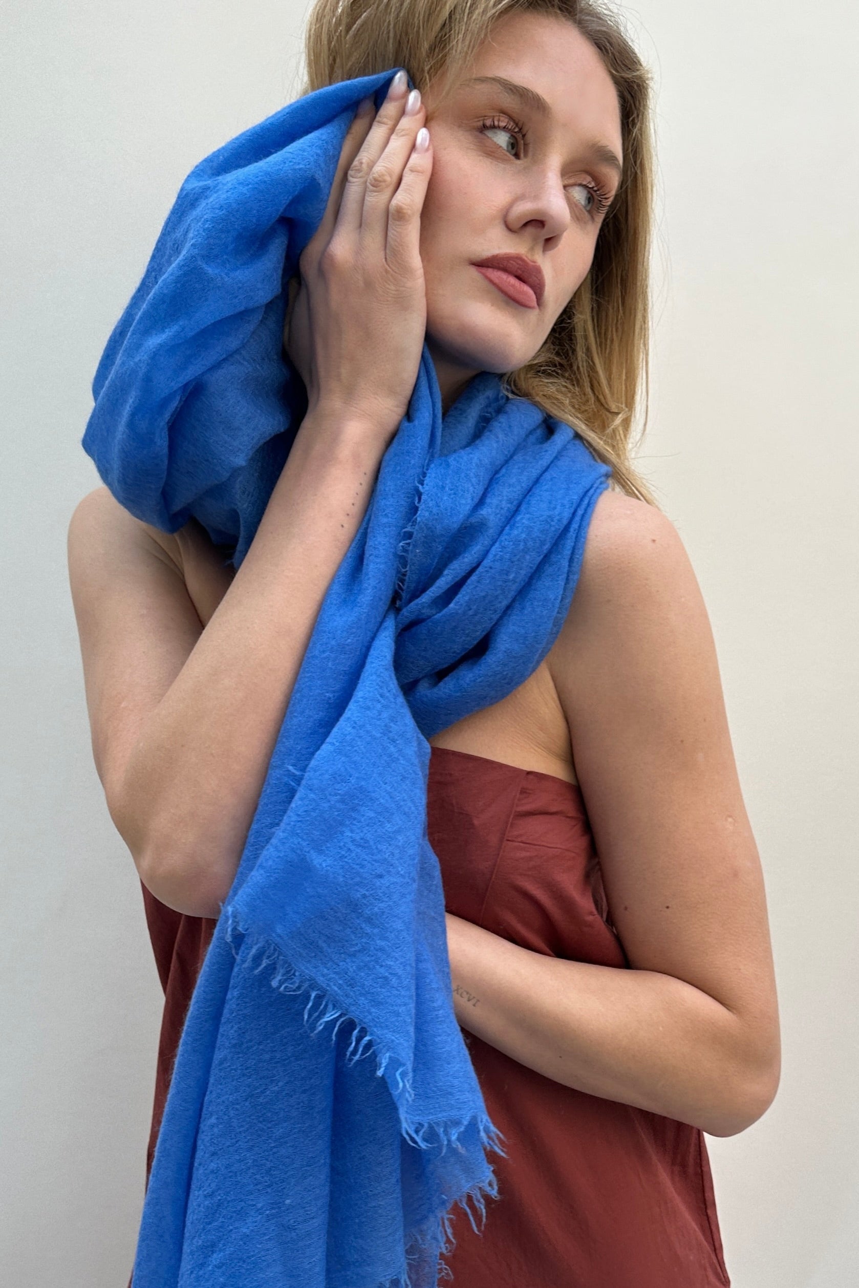 marmee cornflower blue cashmere wrap scarf