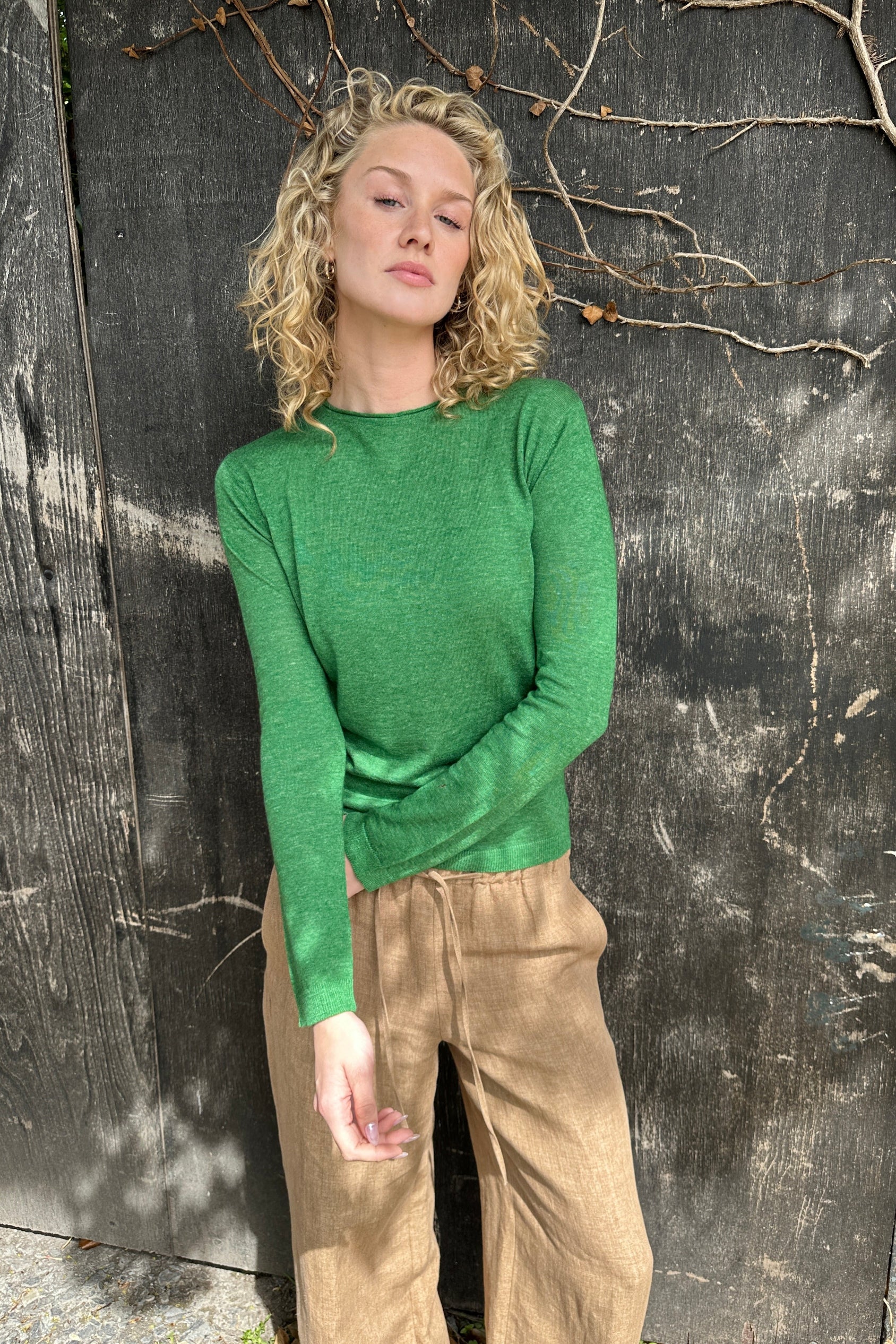 Subba Wordle green cashmere linen sweater