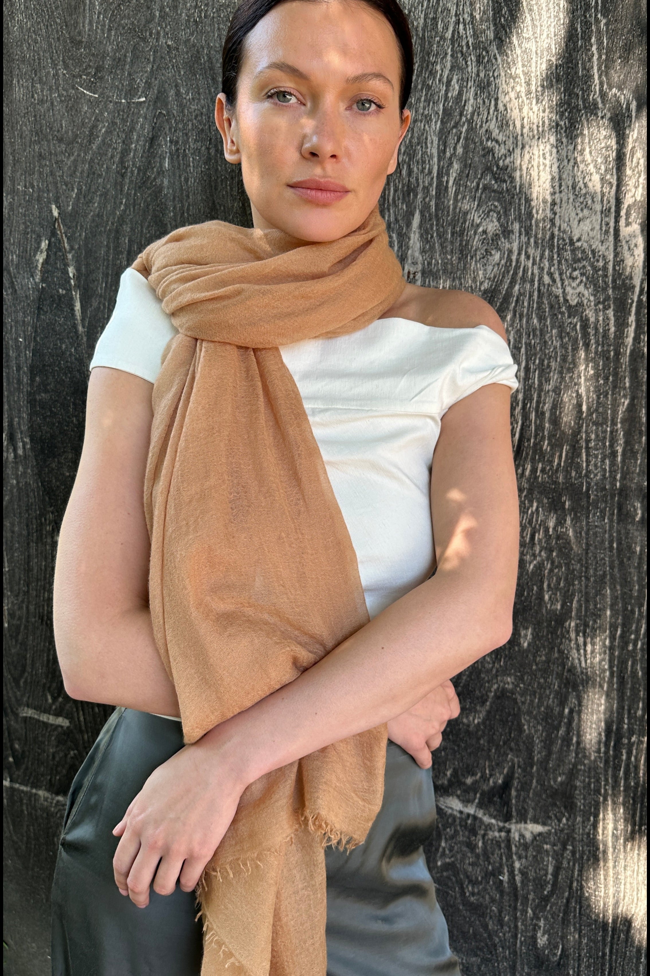 marmee gold long view cashmere scarf