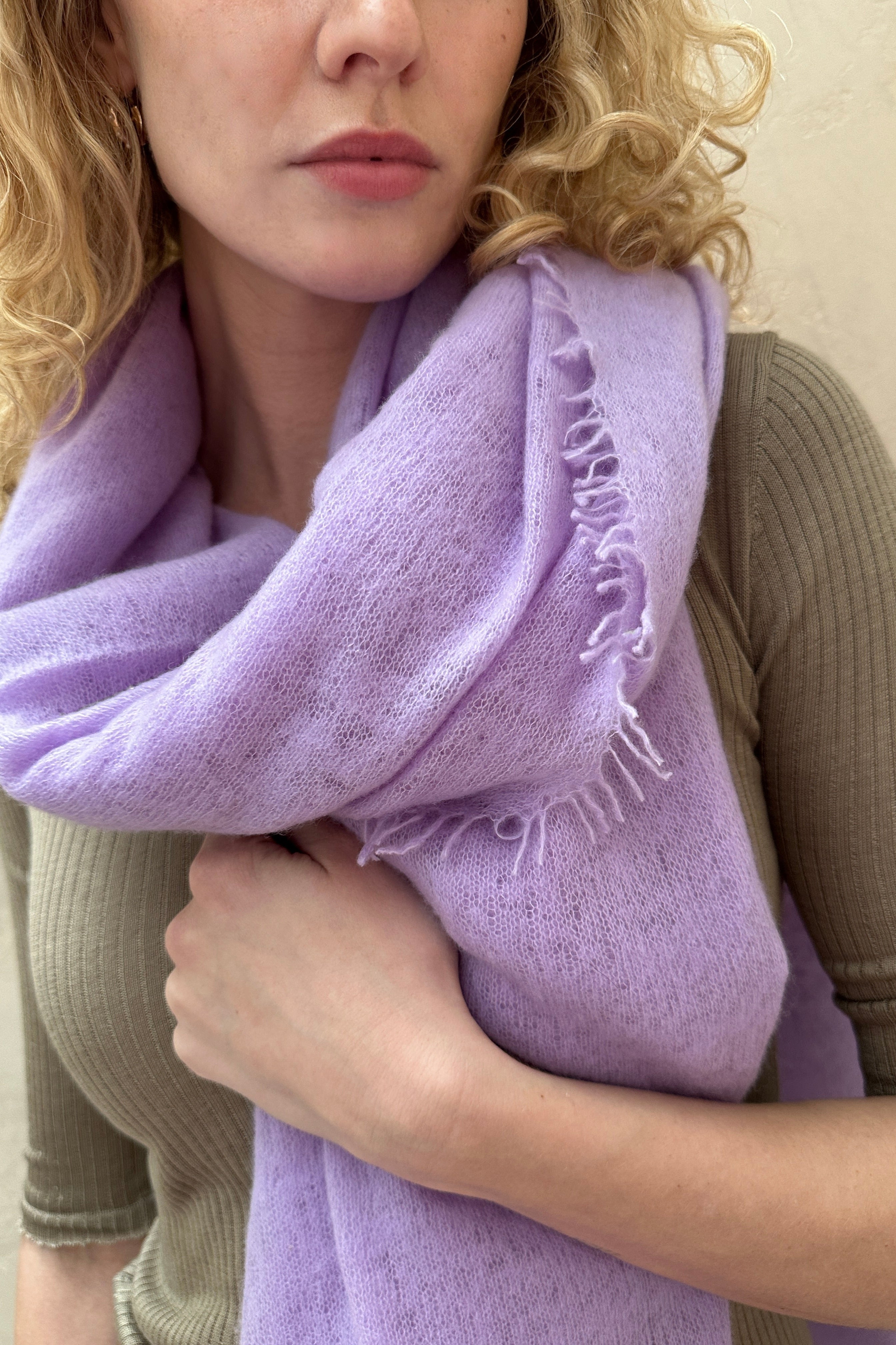 eighty scarf lilac chiffon cashmere scarf close up
