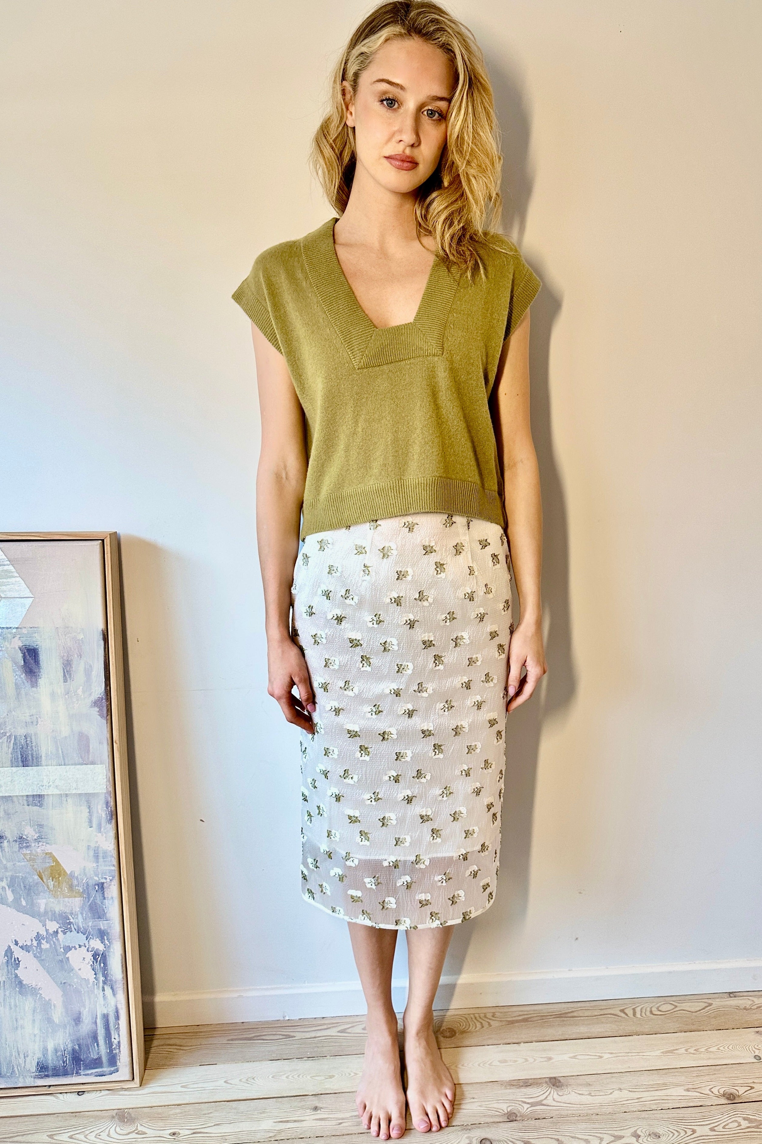 Inka seaweed tank top Square neck green yellow 4