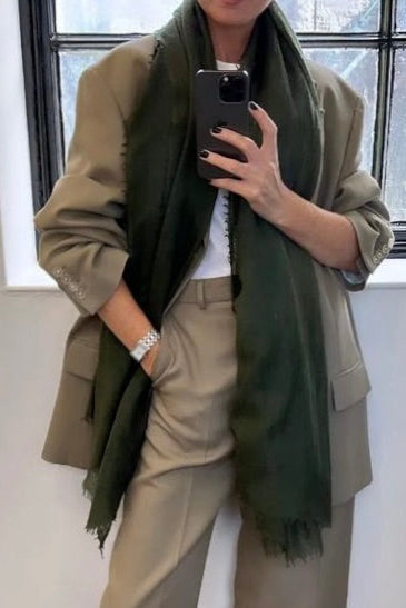 Marmee dark green scarf on Orla Sheridn