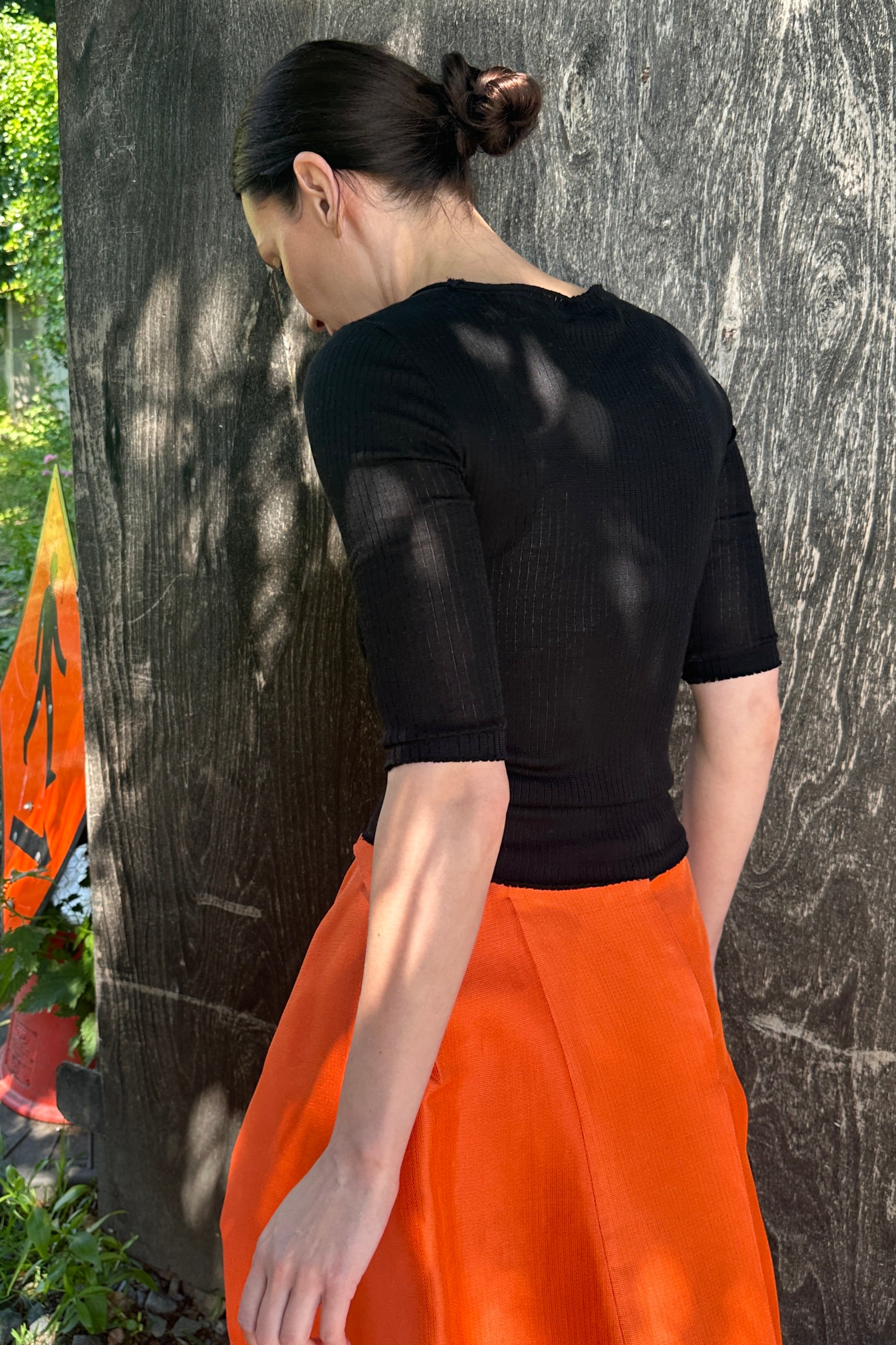 carly black rib knit silk t shirt back view
