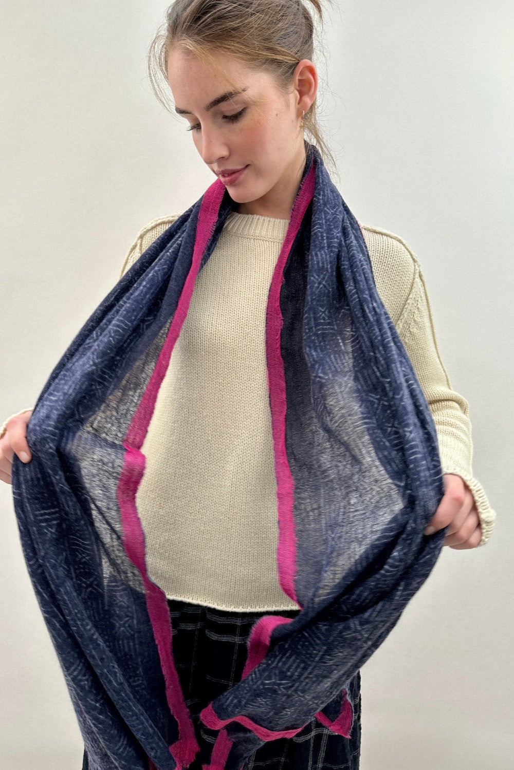 mud print navy scarf