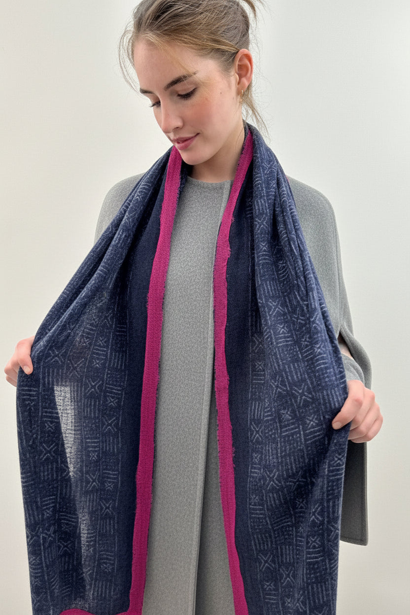 mud print navy scarf