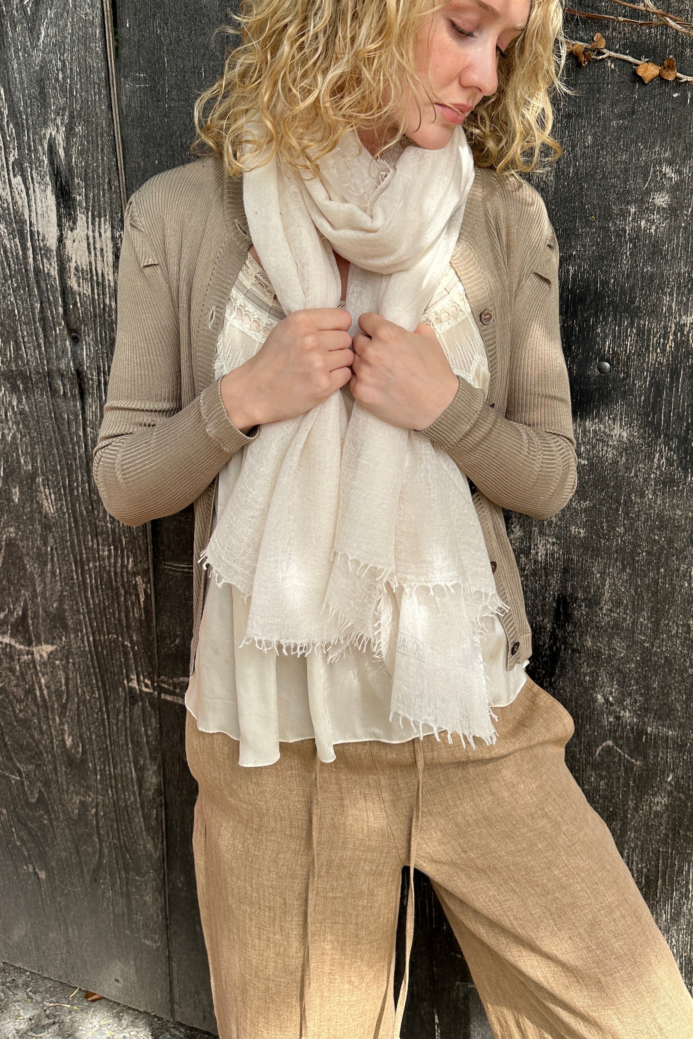 Marmee ecru off white cashmere scarf