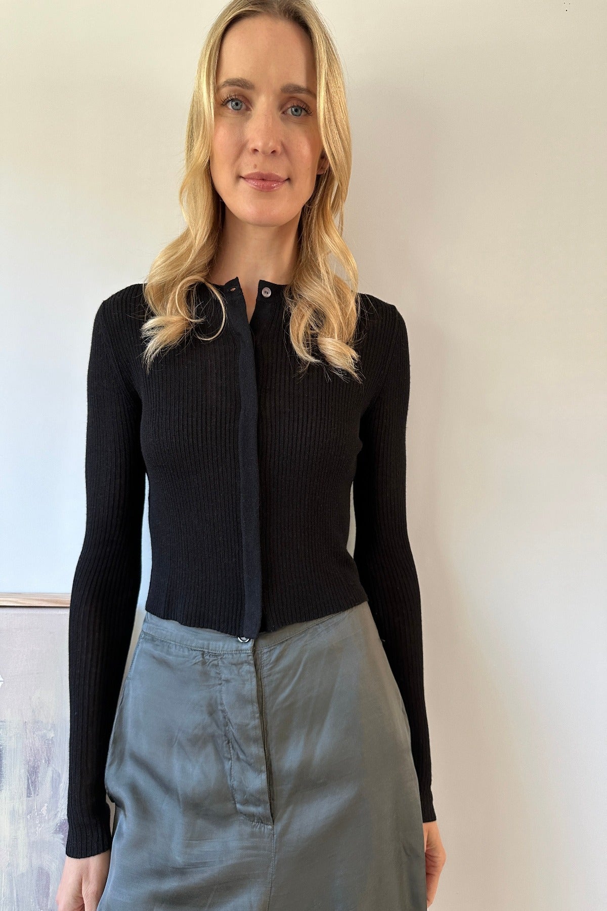 roxy rib cardigan in black