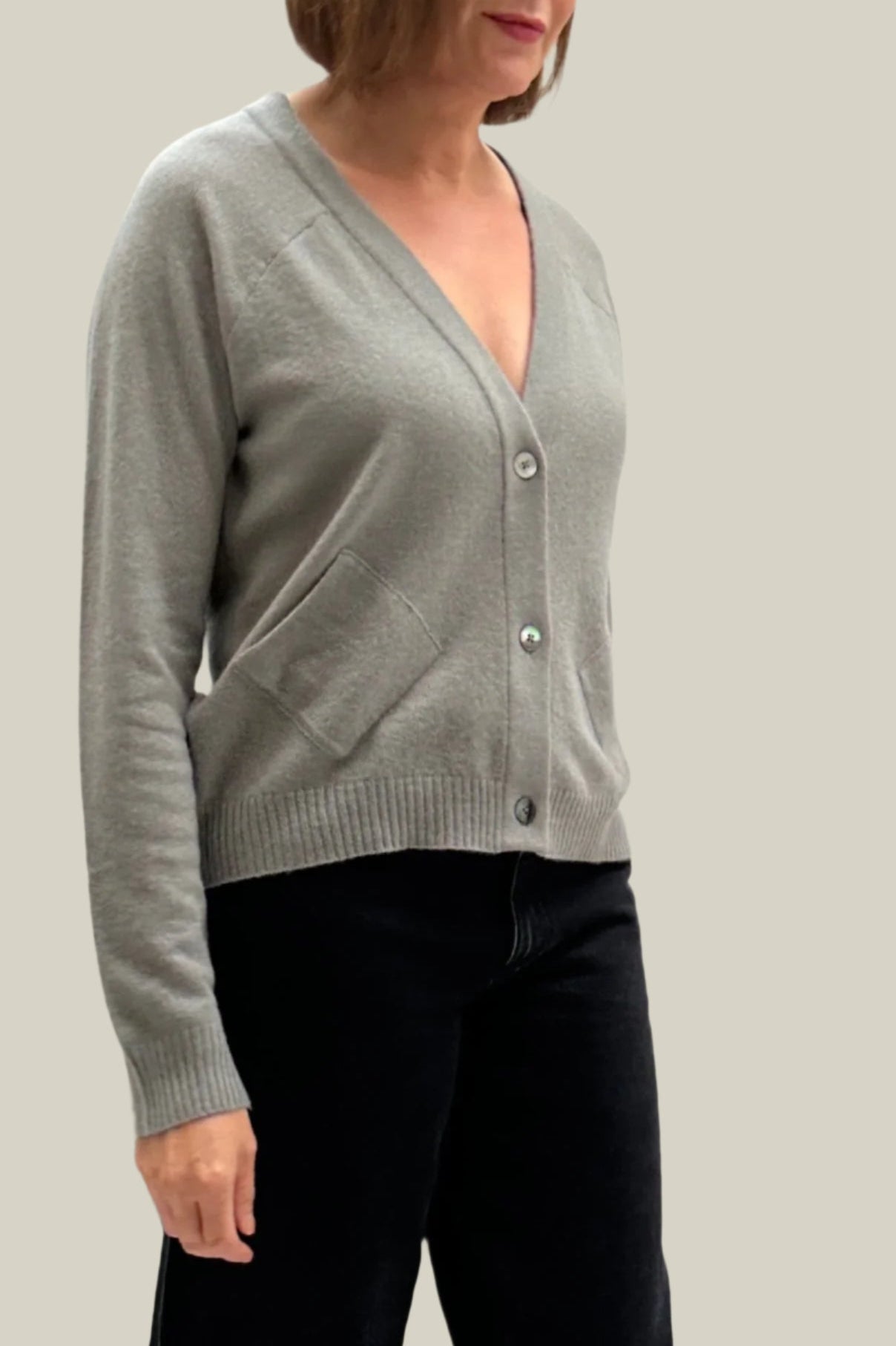 Zoloft in sage green grey walking view