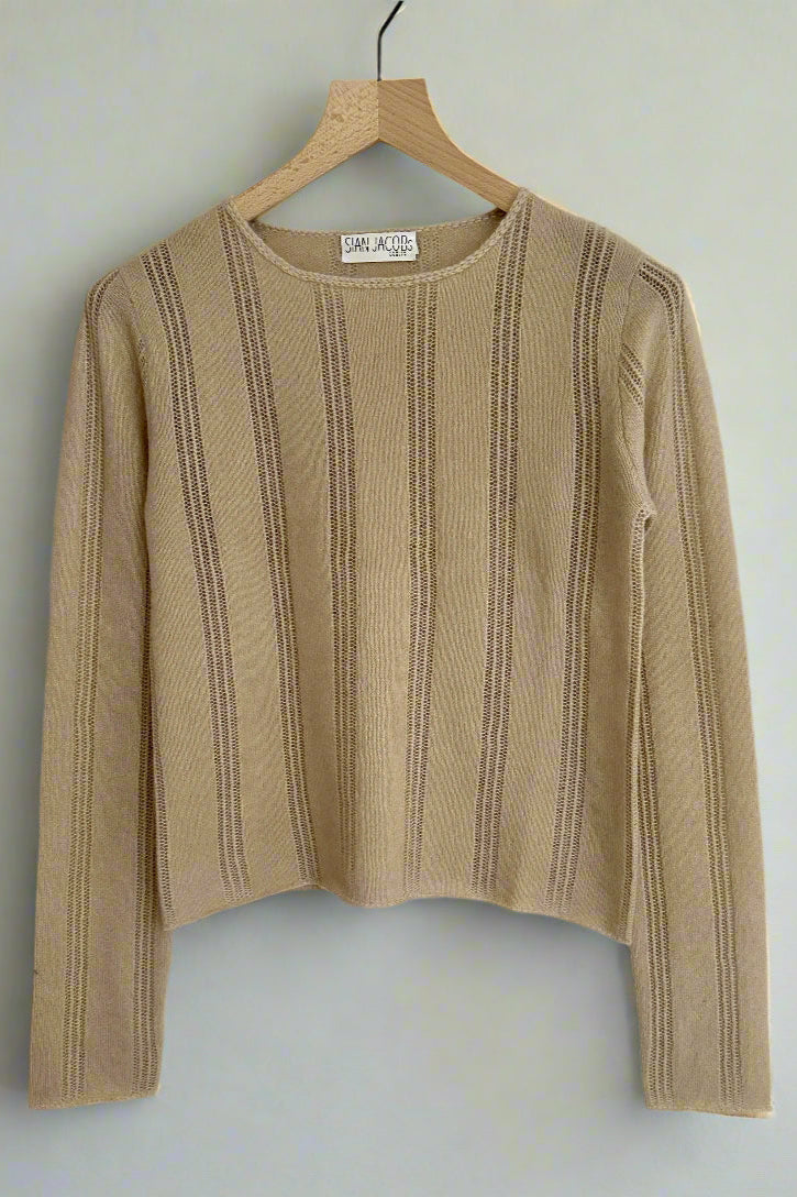 anna stripe cashmere silk round neck sweater