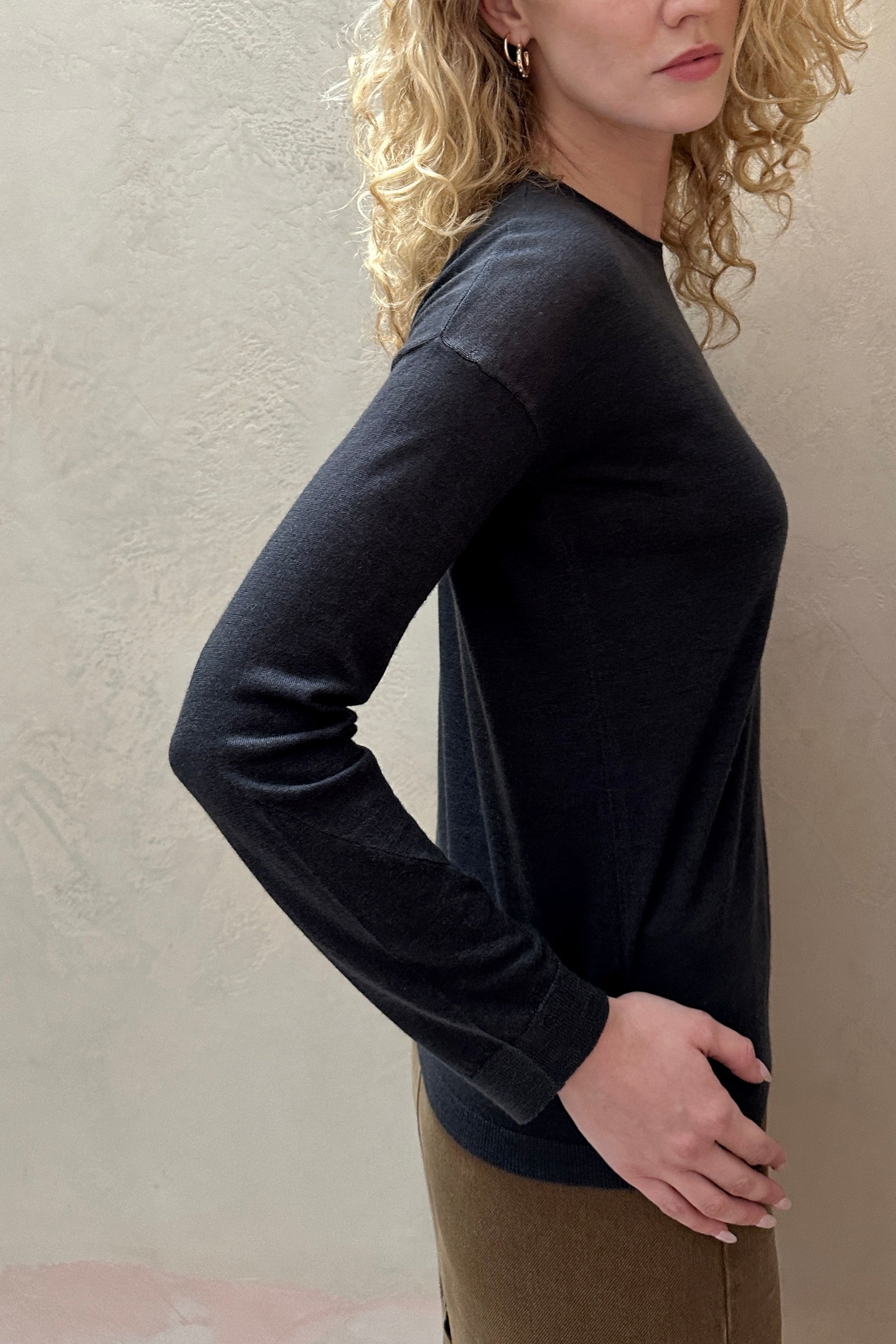mercy crew neck sweater cashmere tunic long round top side view