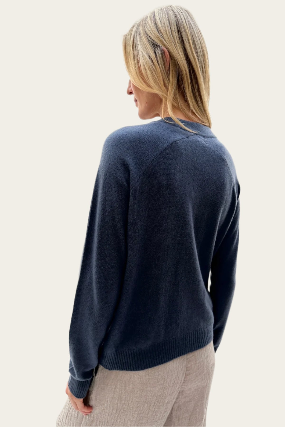 zoloft bluesy cardi in cashmere  back view