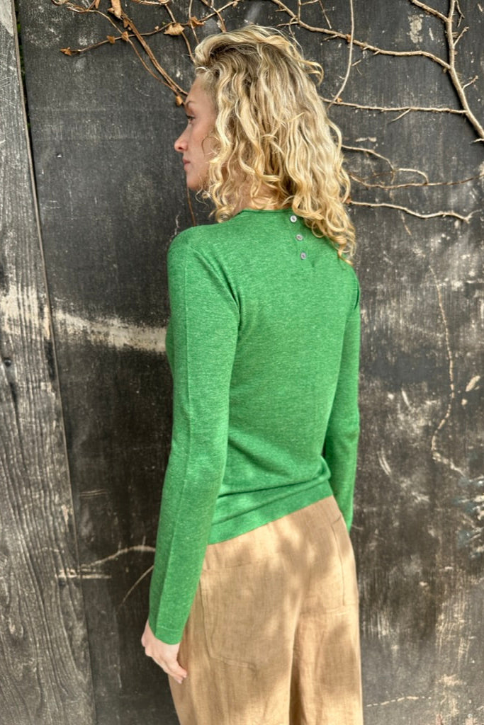 Subba Wordle green cashmere linen sweater back view