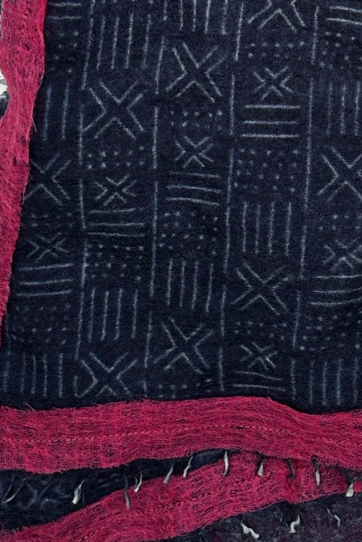 Mud print navy scarf with border close up