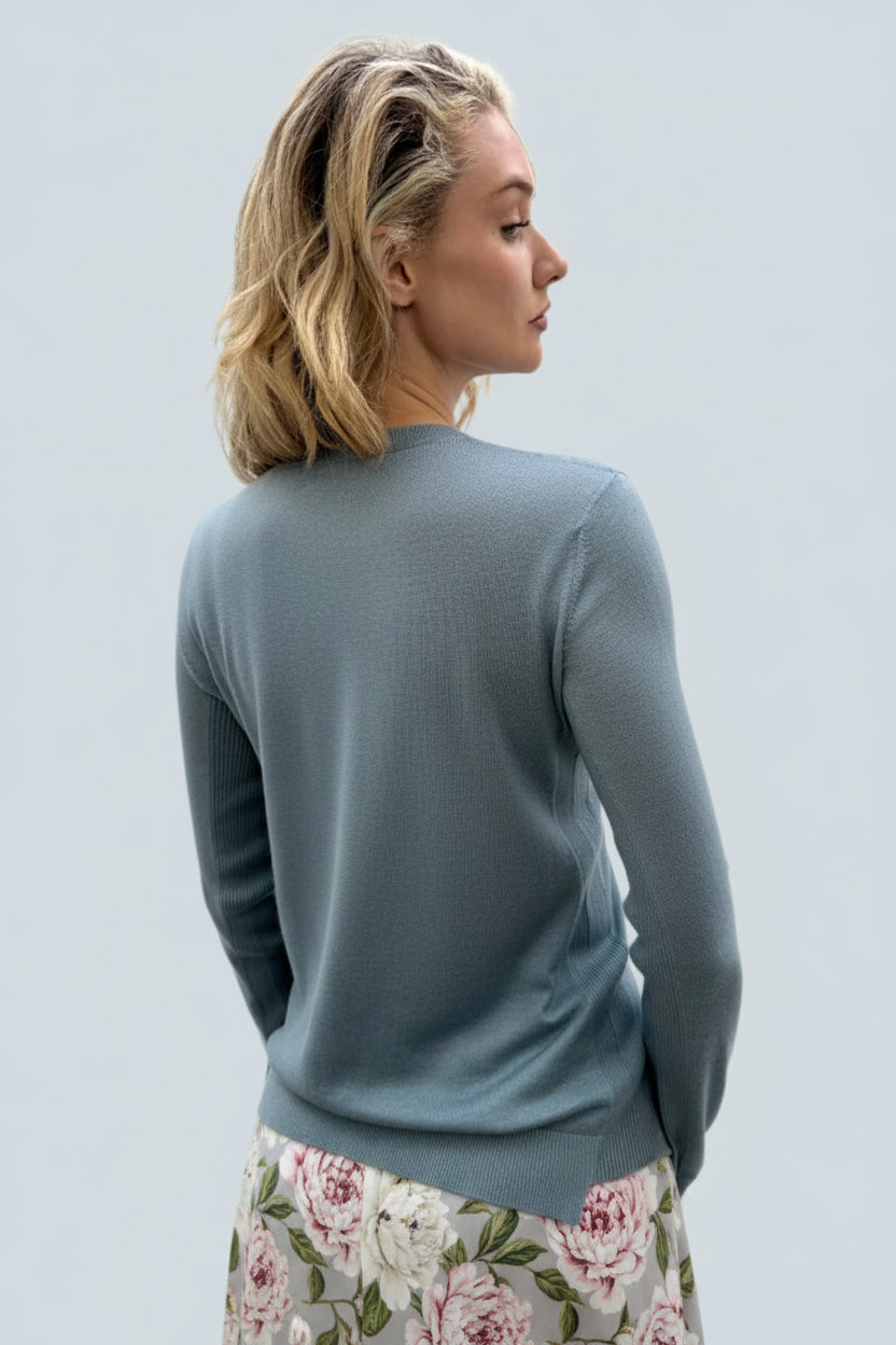 dolly crew neck sweater light blue cashmere silk back view