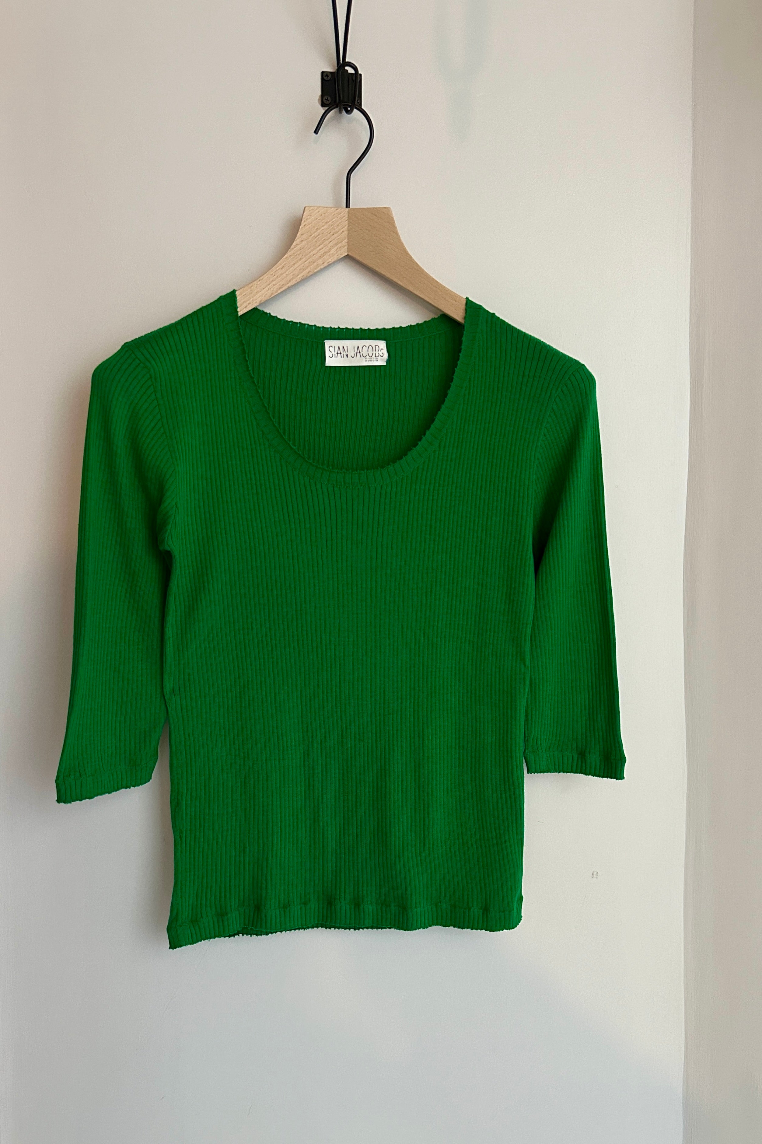 Sian_Jacobs_Carly_t_cotton_silk_chiffon_bright_green_3_4_sleeve_t_shirt