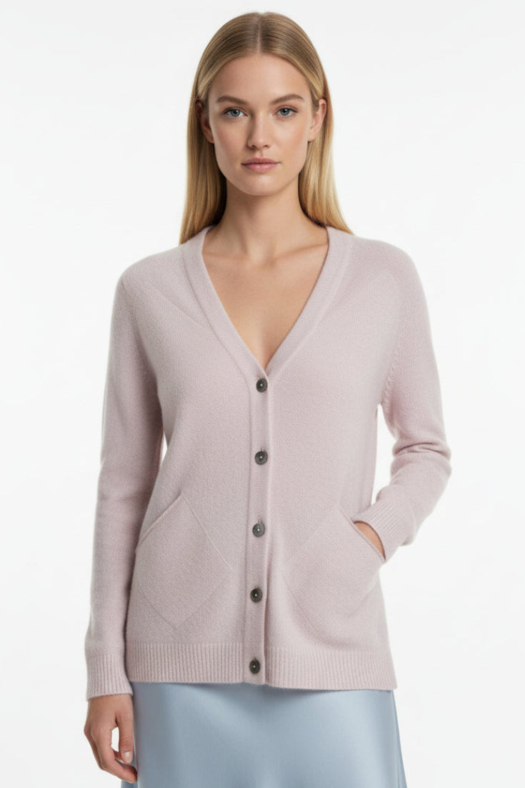 Zola parma long pink cashmere cardigan hands in pockets
