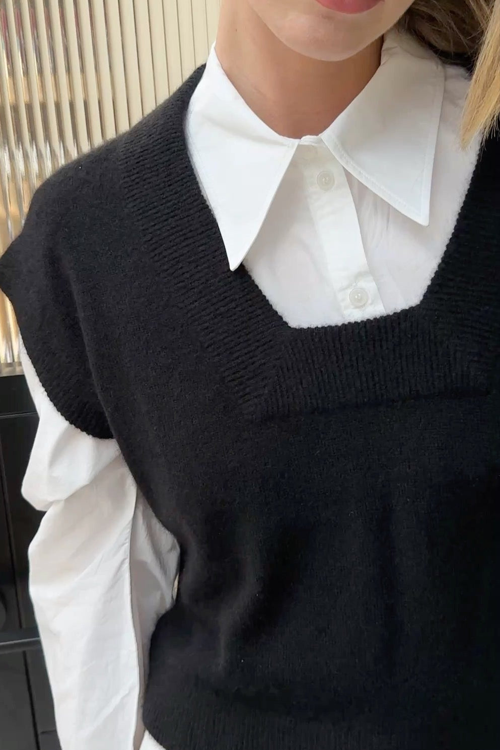 inka black cashmere tank top close up square neck