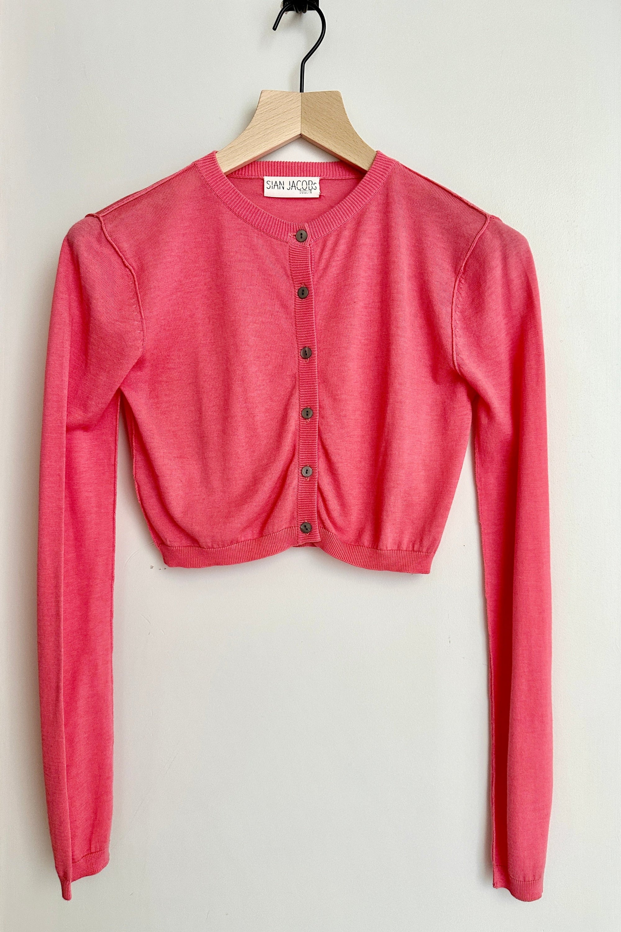 drikka cotton silk pink crop cardi on hanger