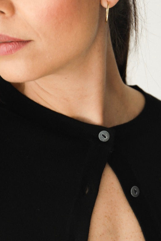 Nickola cashmere silk cardigan puff shoulder pleats close up