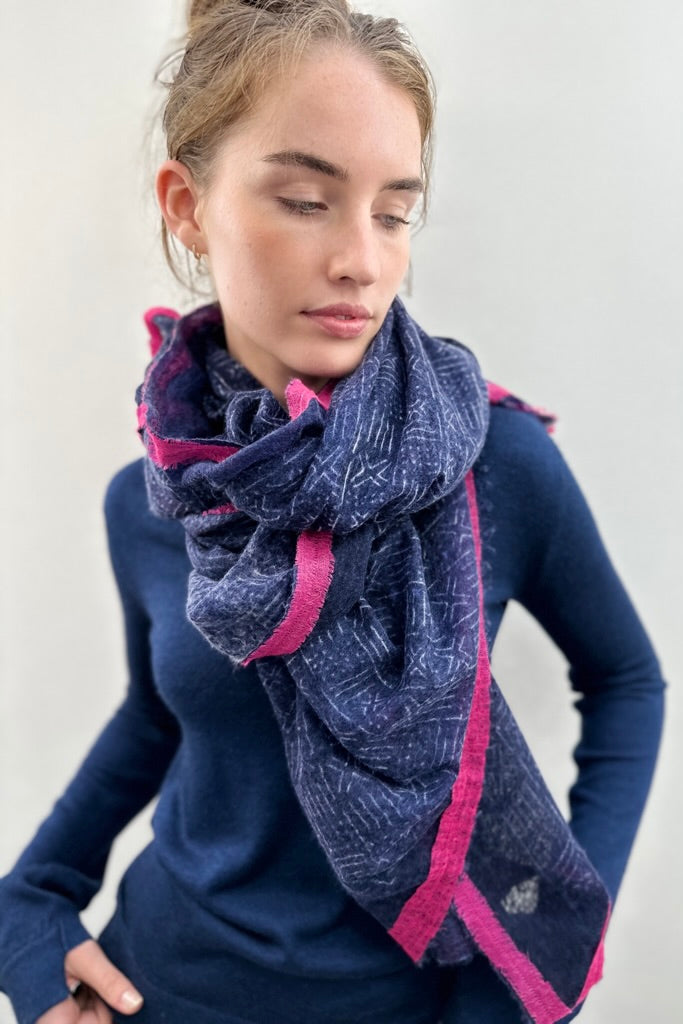 Mud print navy scarf wrapped