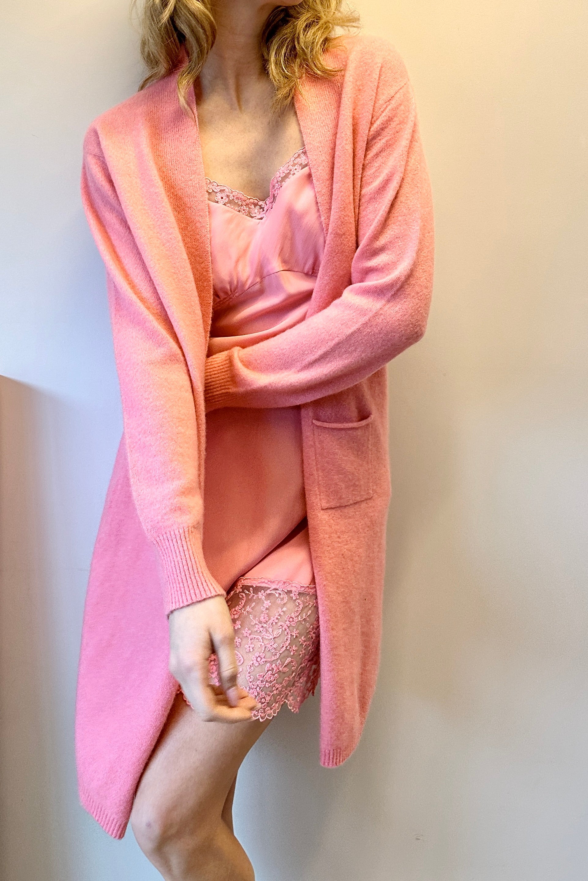 ally coatigan cashmere pink long cardigan
