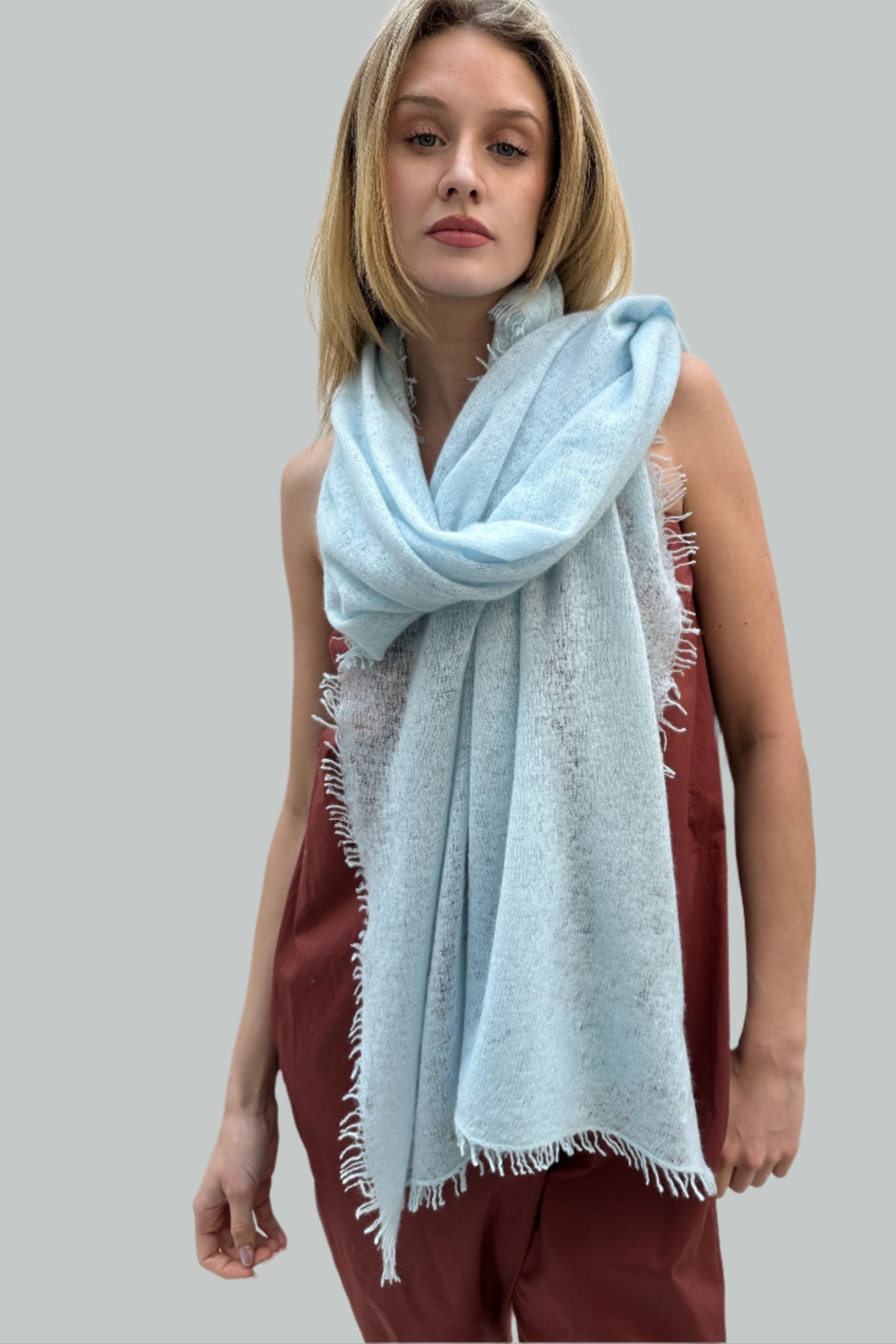 eighty aqua mint blue cashmere knit scarf