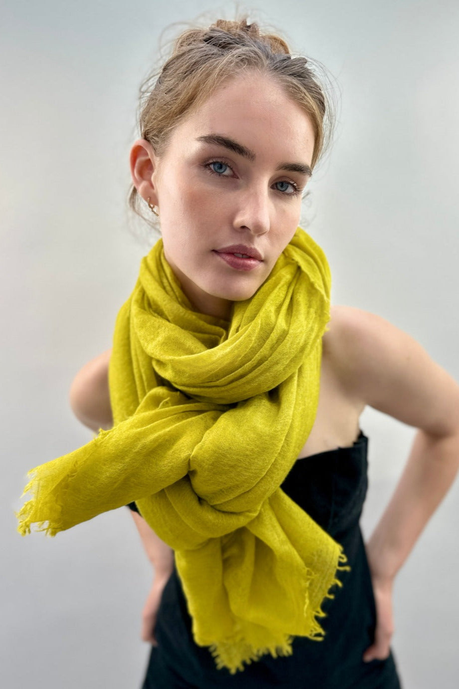 Citronelle Marmee citrus chartreuse yellow cashmere scarf