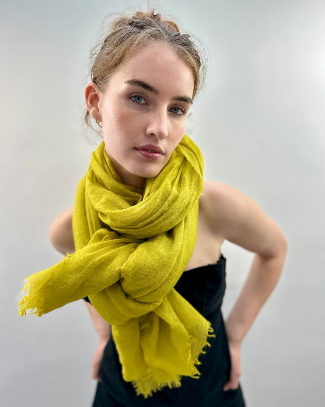Citronelle Marmee citrus chartreuse yellow cashmere scarf