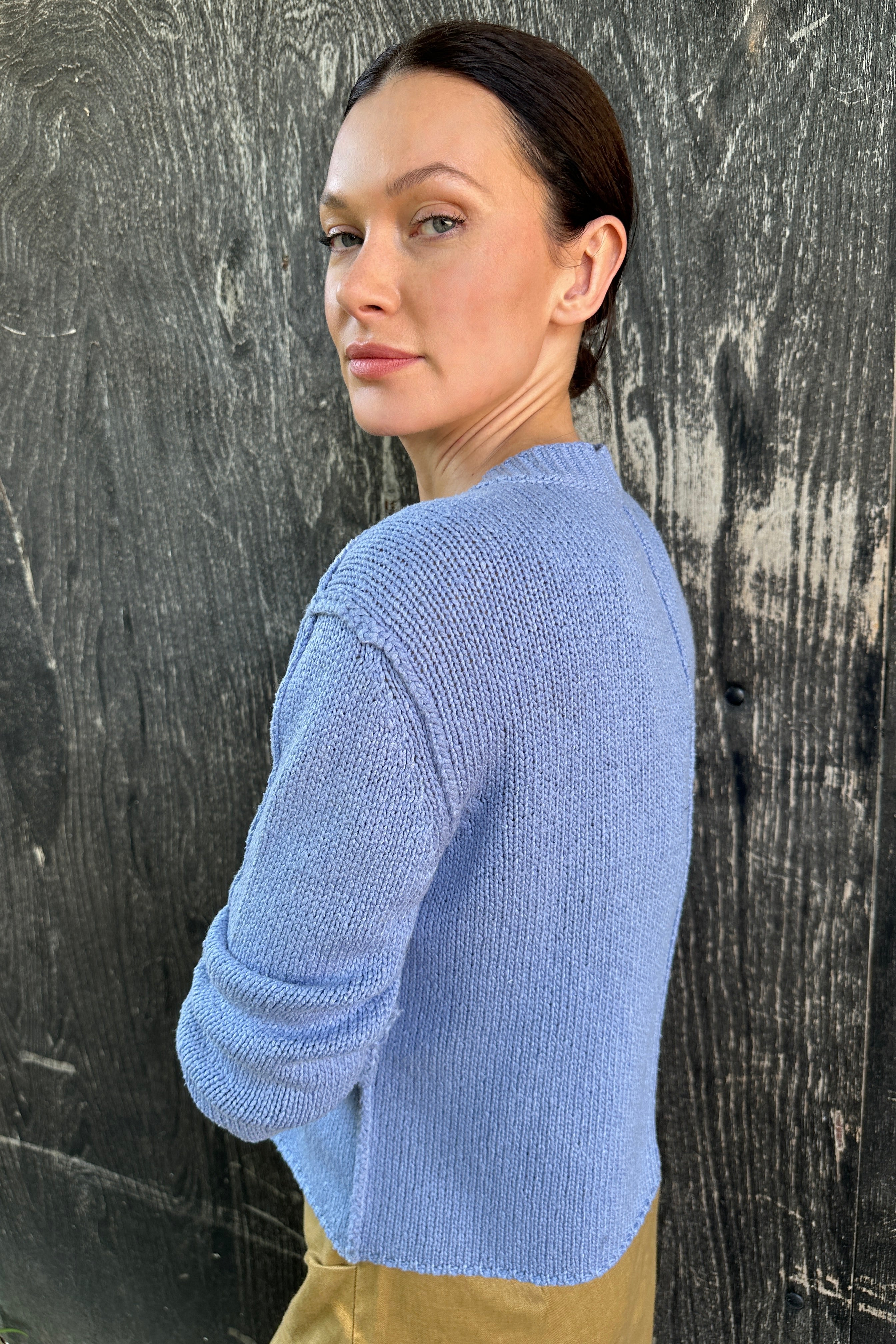janita avio silk cardi blue side view