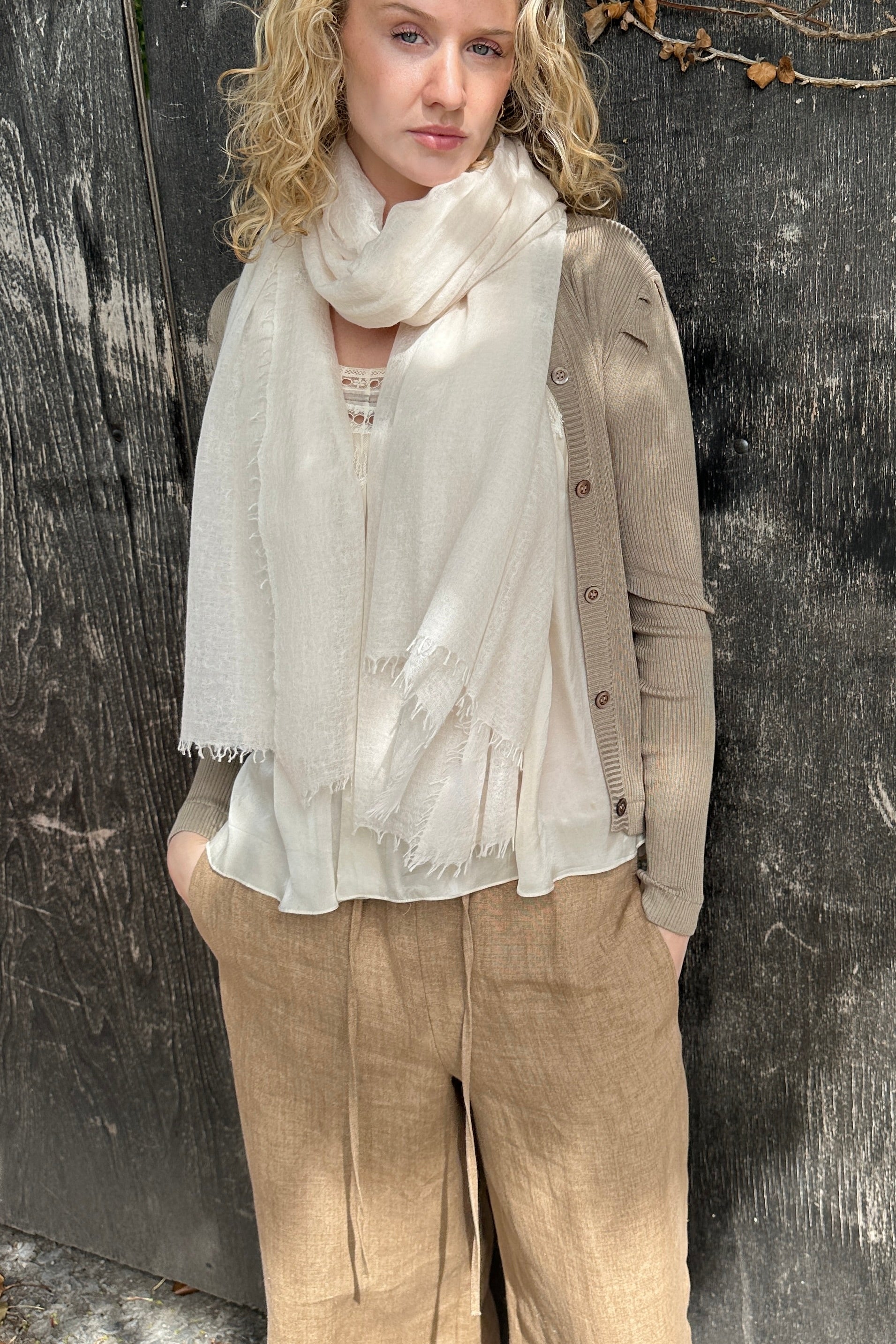 marmee ecru off white cashmere scarf