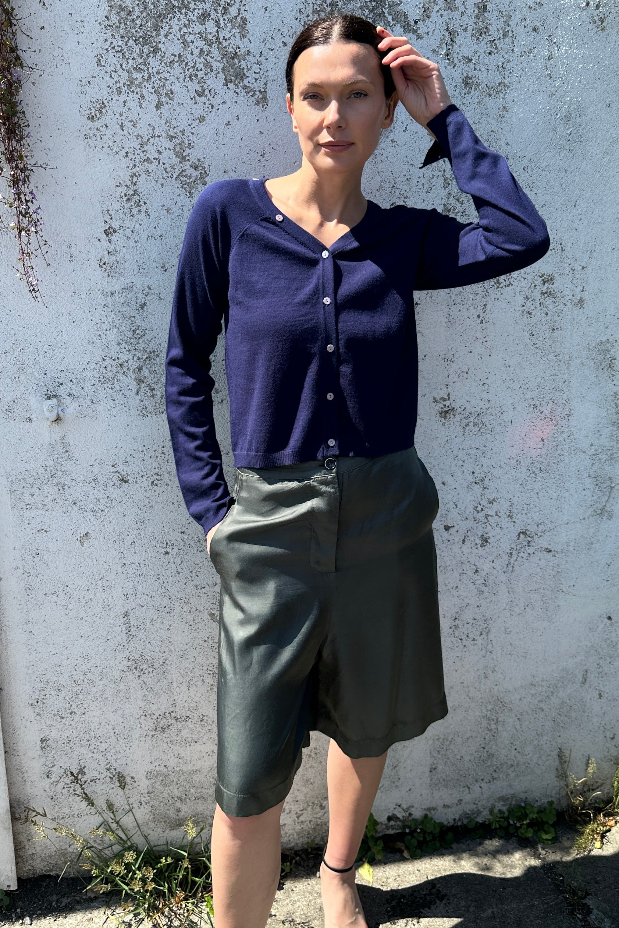 zelia v neck cotton silk cardi