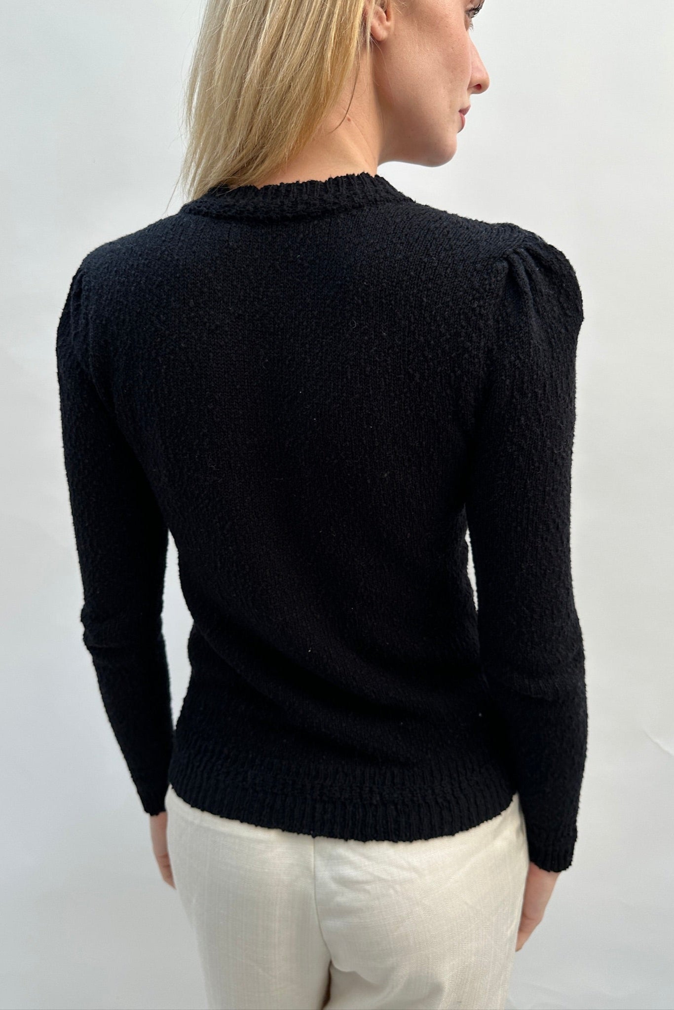 Rainey black cotton slub knit round neck top back view