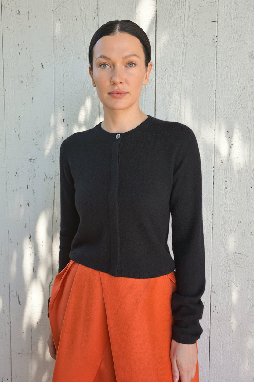 rox cashmere cardigan round neck black