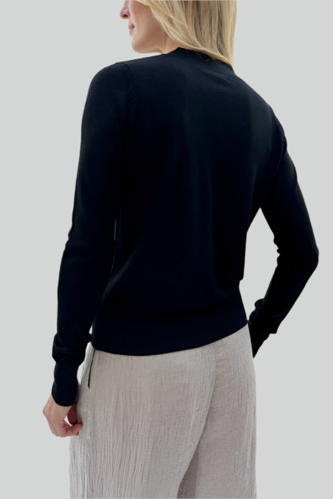 maeser v neck black cardigan back view