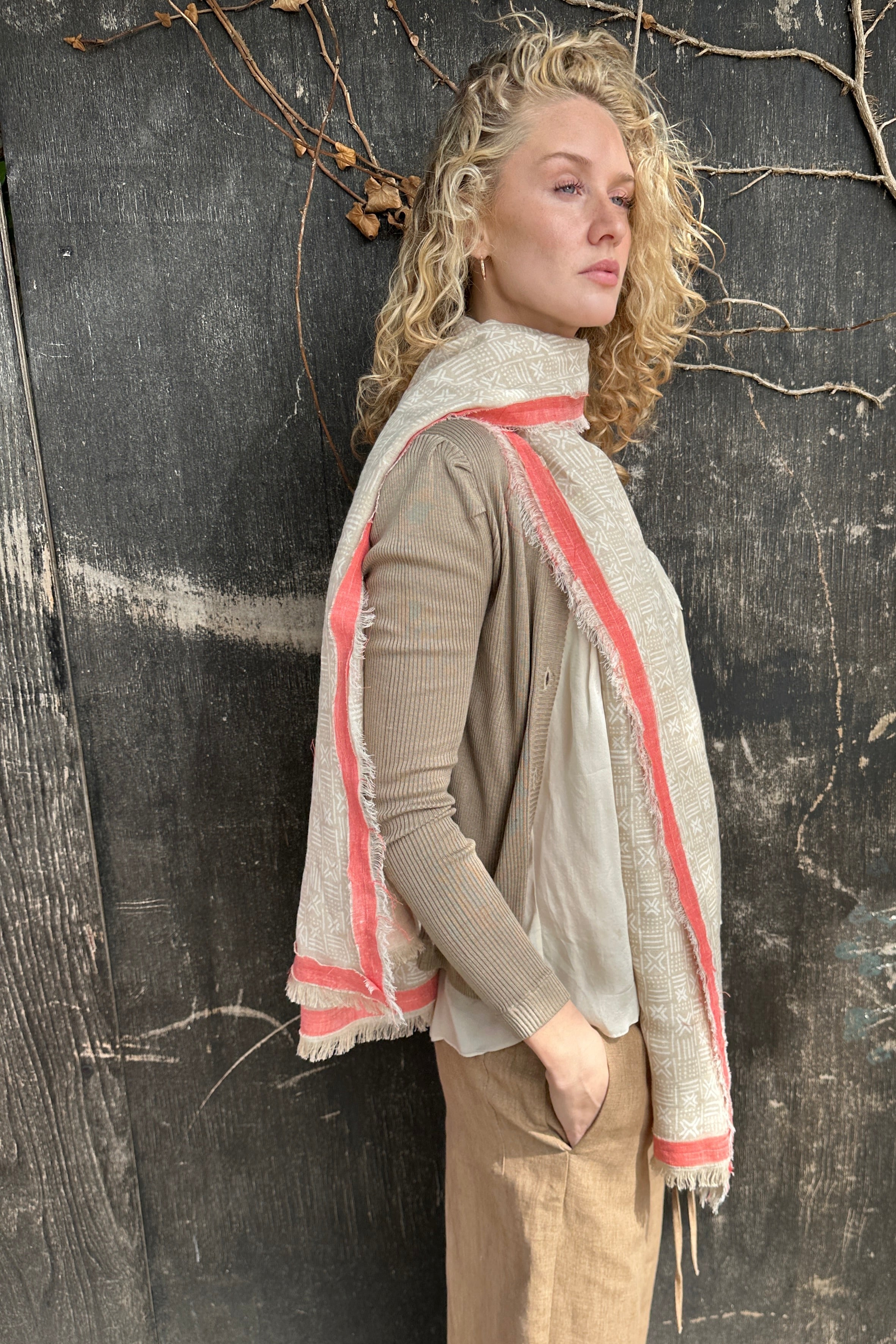 mud pirint linen summer scarf