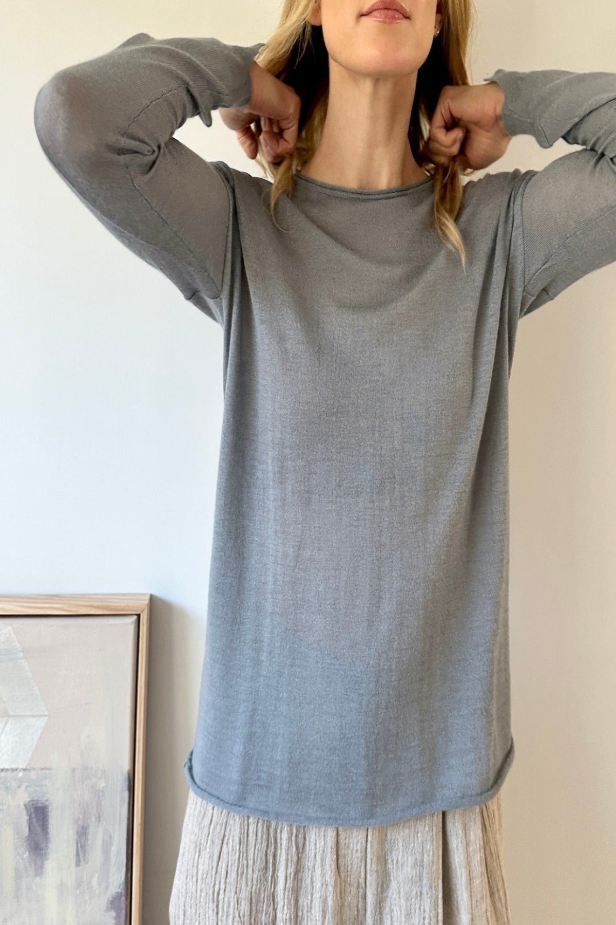 mercy steel grey gray cashmere sweater tunic style