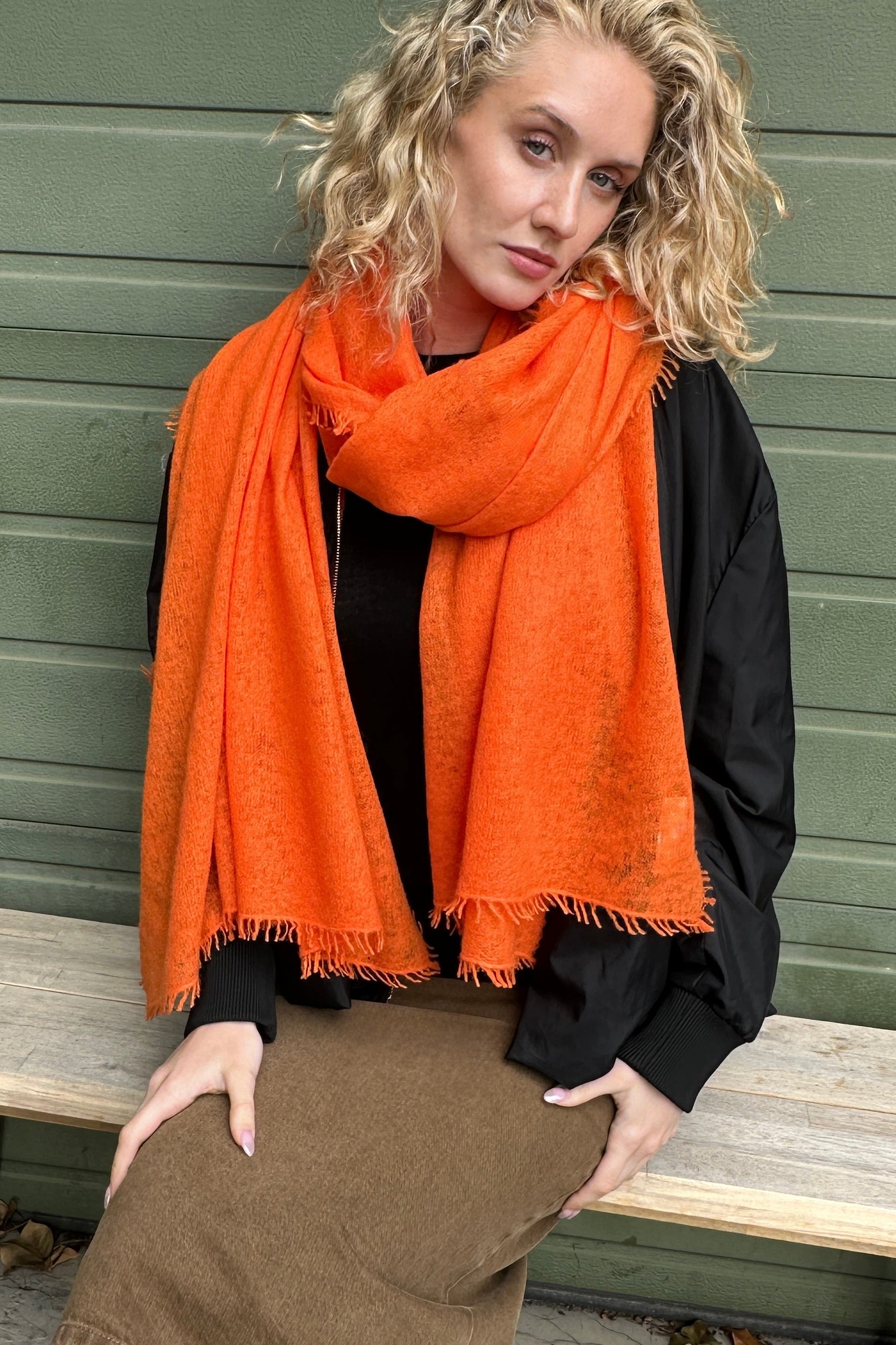Eighty orange knit cashmere wrap scarf 2