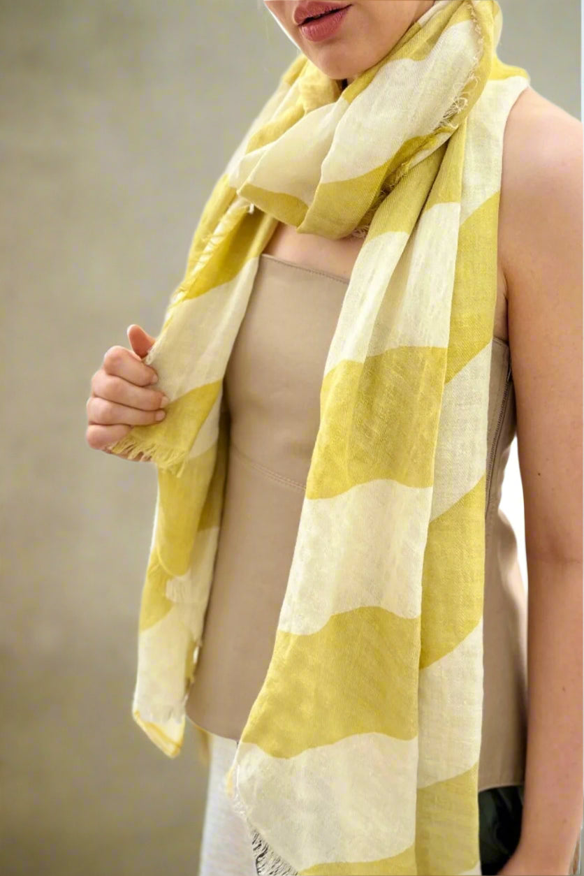 candy stripe scarf chartreuse off white