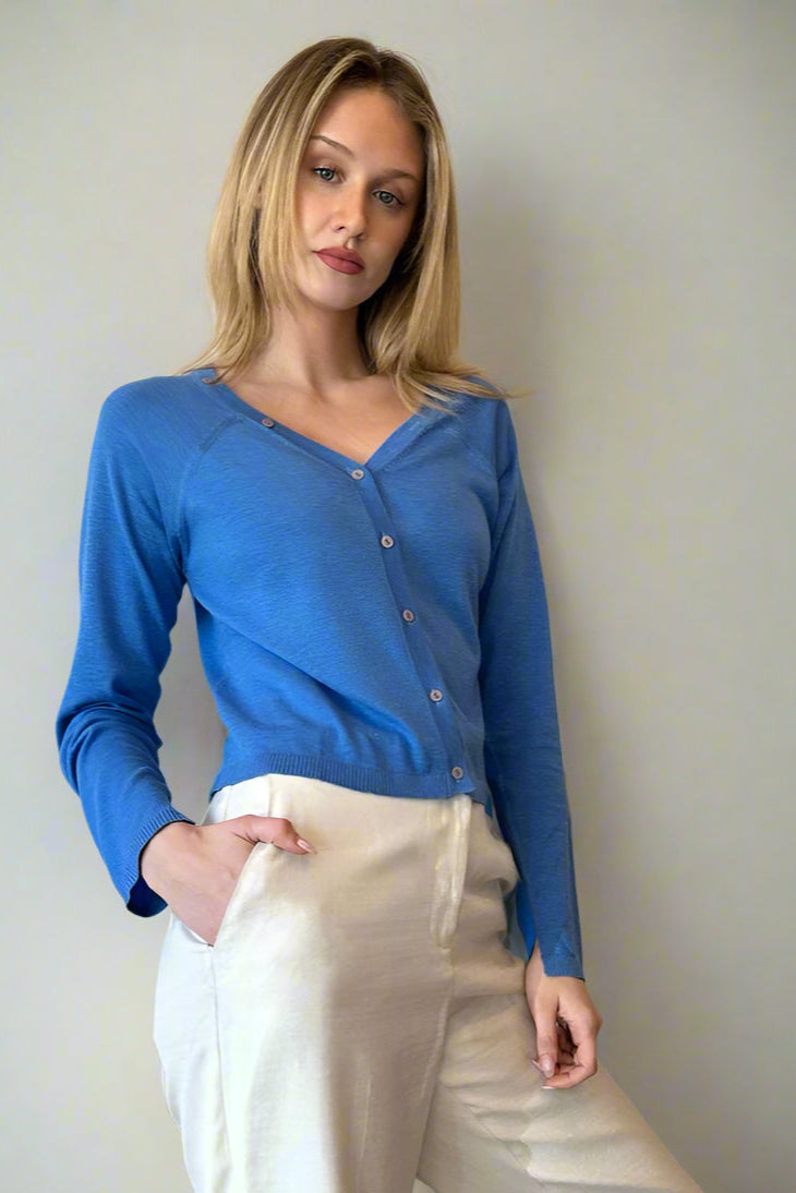 zelia-elettrico-v-neck-cardigan-electric-blue-cotton-silk 3