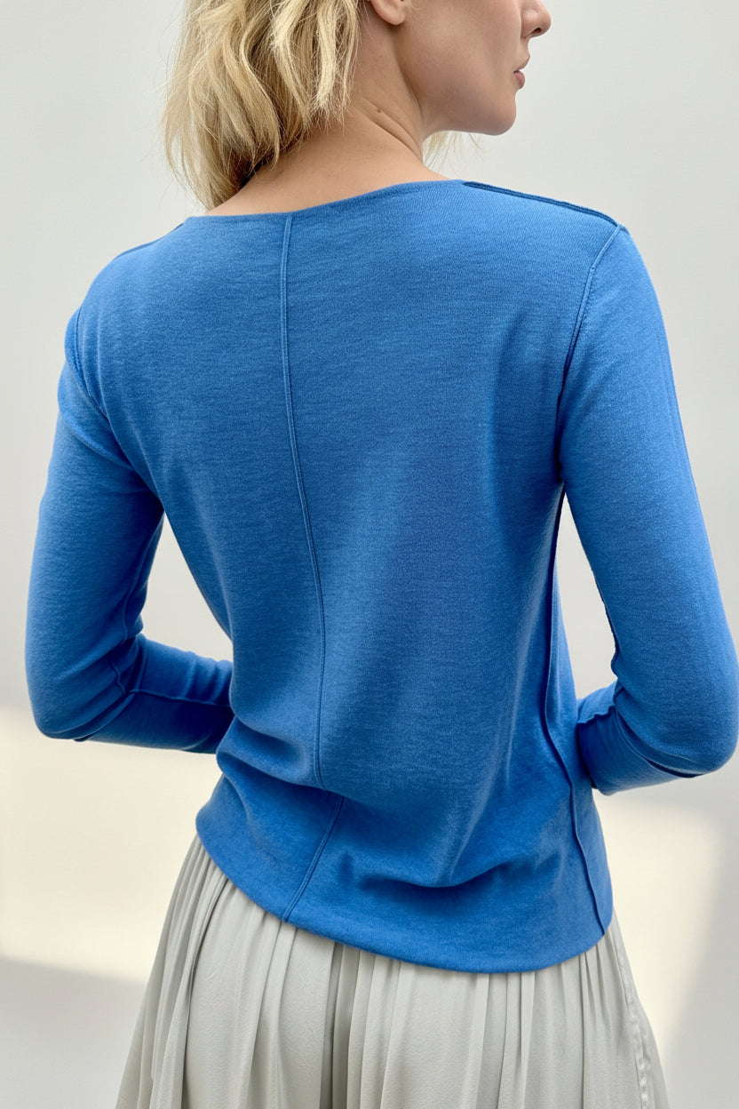 Connar blue round neck cashmere silk back view