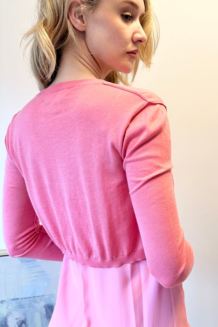 drikka cotton silk pink crop cardi seams
