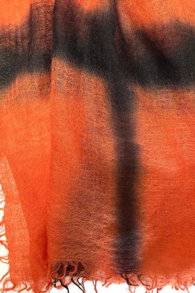 shiborisky orange black squares cashmere scarf close up