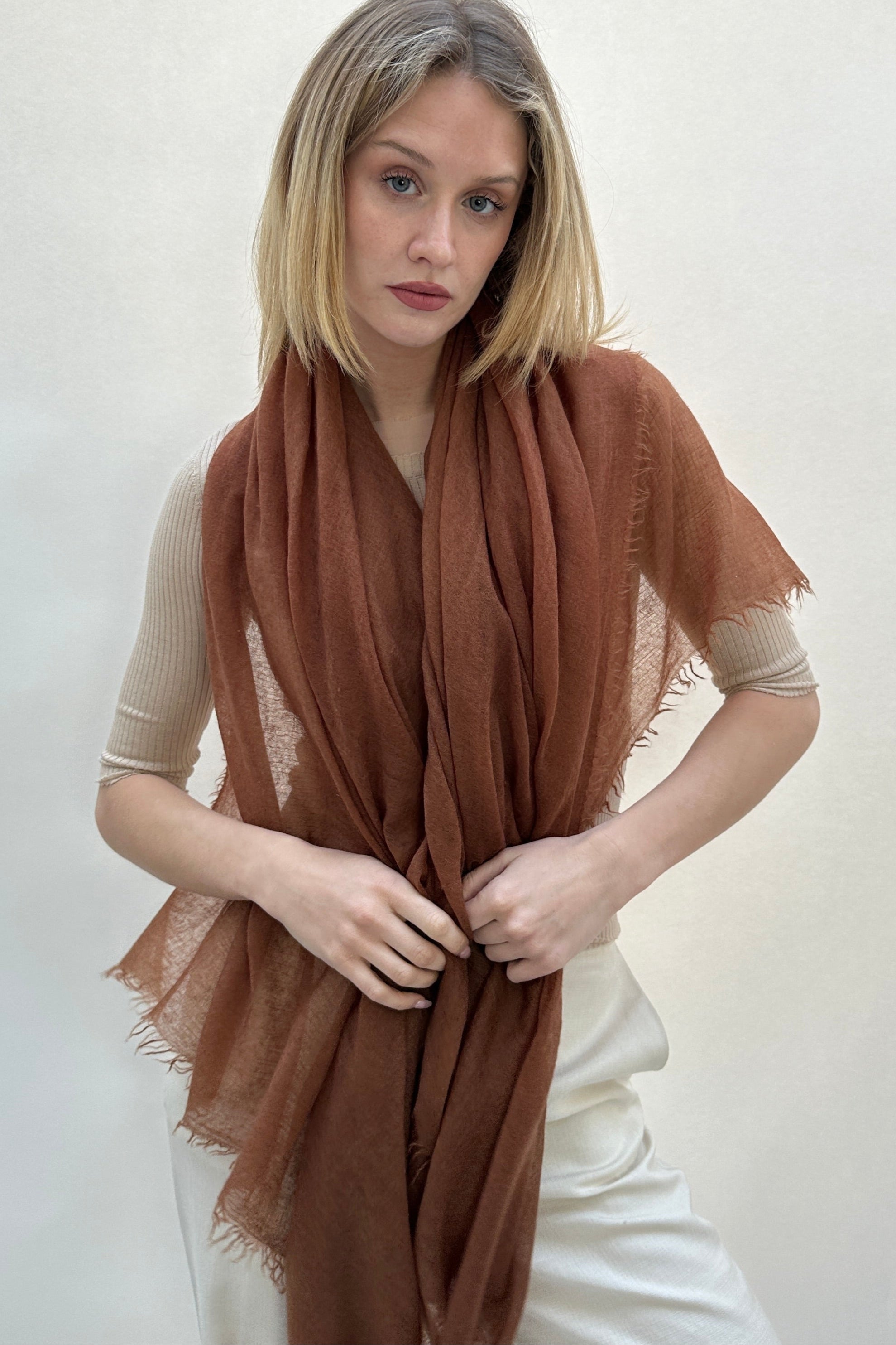 marmee nut brown scarf  cashmere tobacco hazelnut