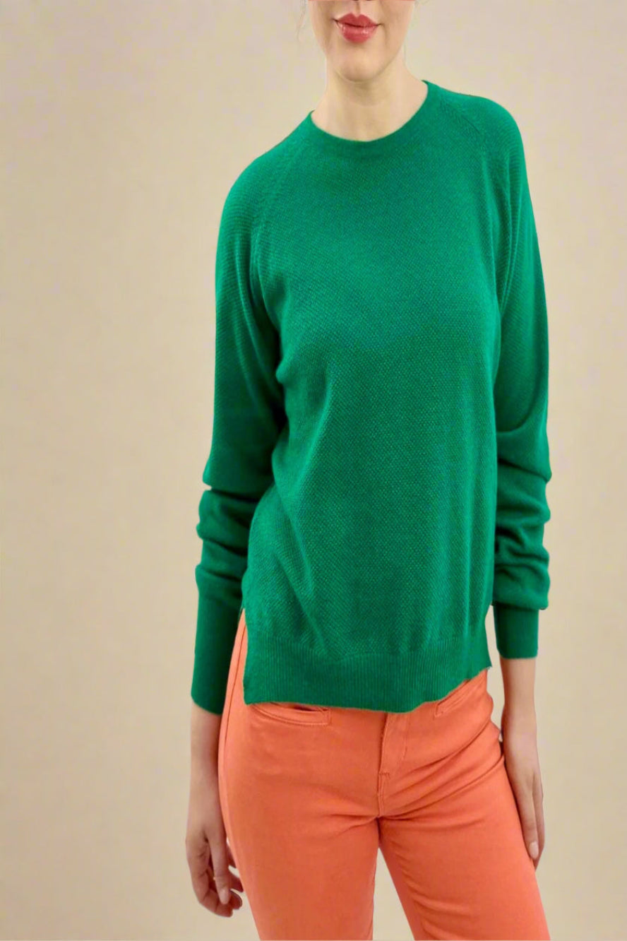 bonnie waffle knit sweater kelly green front